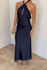 Tessa Satin Keyhole Halter Maxi Dress