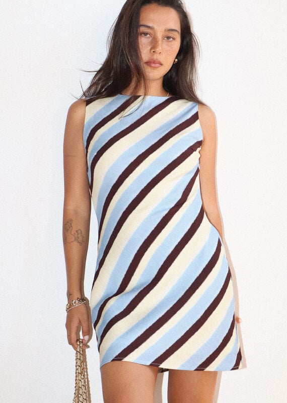 Diagonal Stripe Open Back Mini Dress