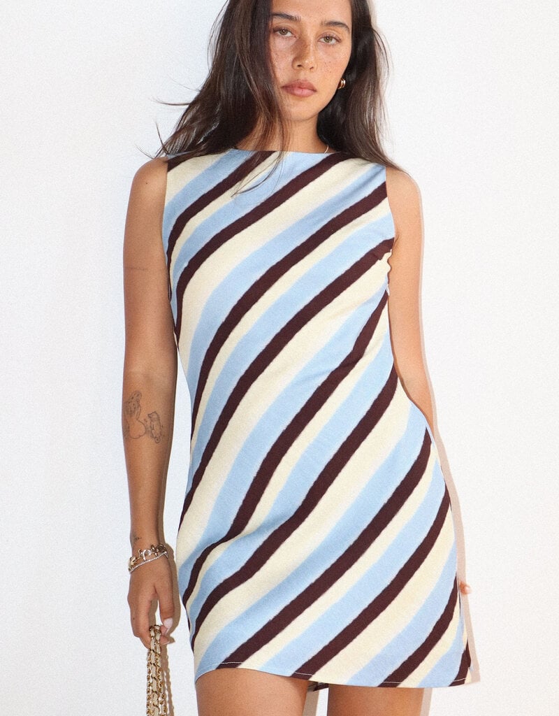 Diagonal Stripe Open Back Mini Dress