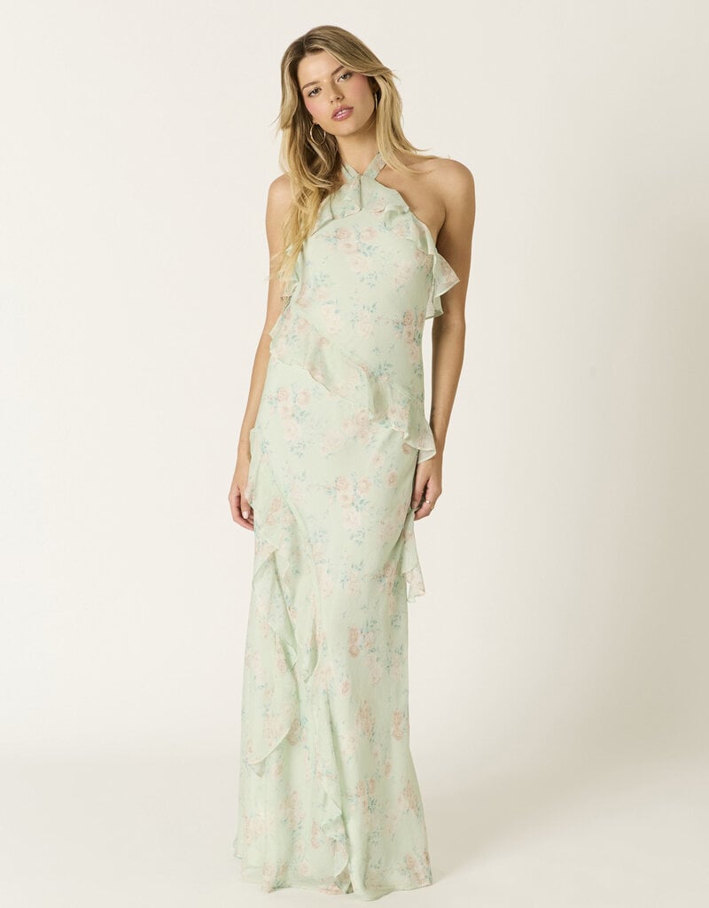 Cece Floral Halter Cascading Maxi Dress
