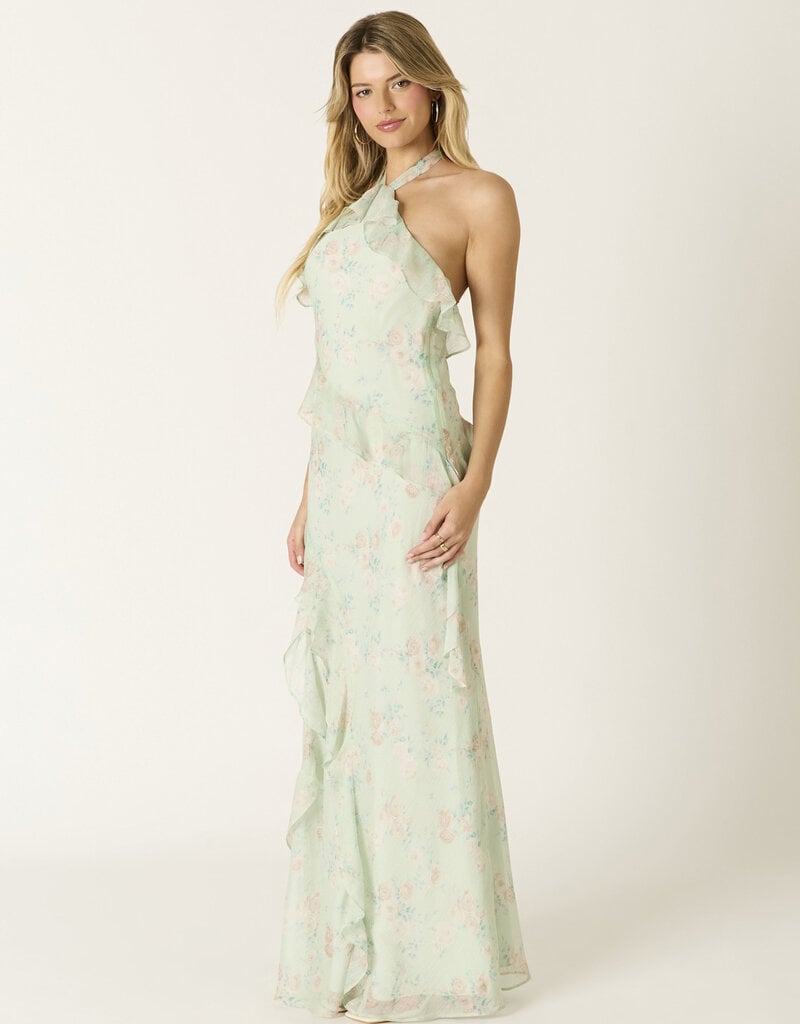 Cece Floral Halter Cascading Maxi Dress