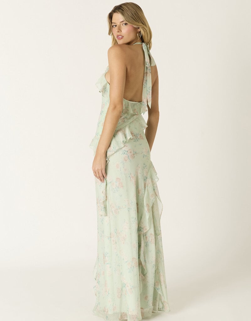 Cece Floral Halter Cascading Maxi Dress
