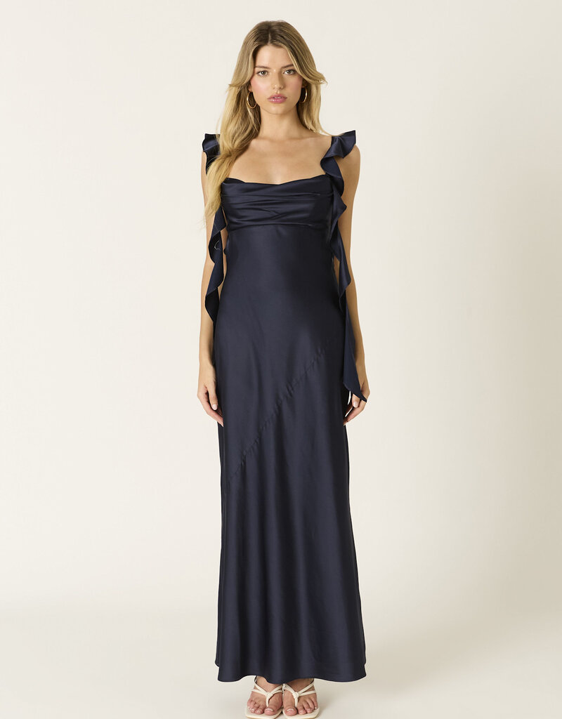 Jinea Satin Frill Maxi Dress