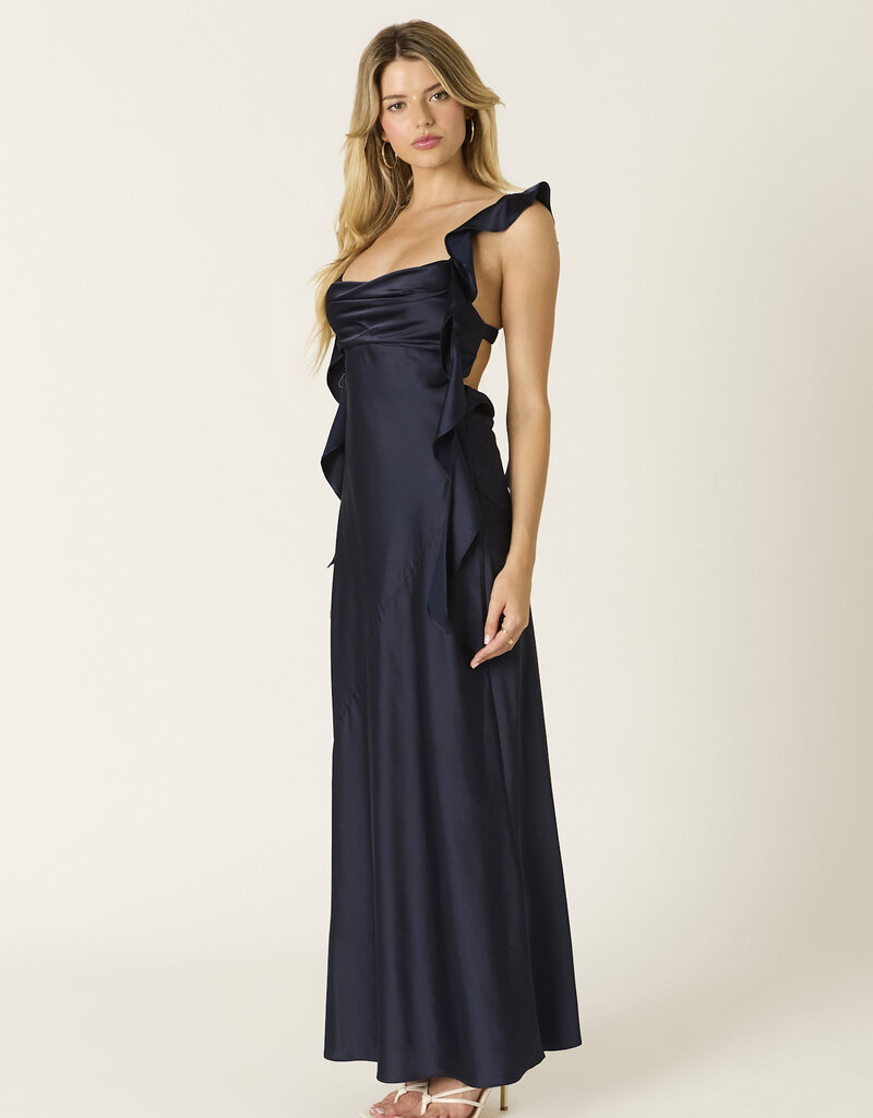 Jinea Satin Frill Maxi Dress