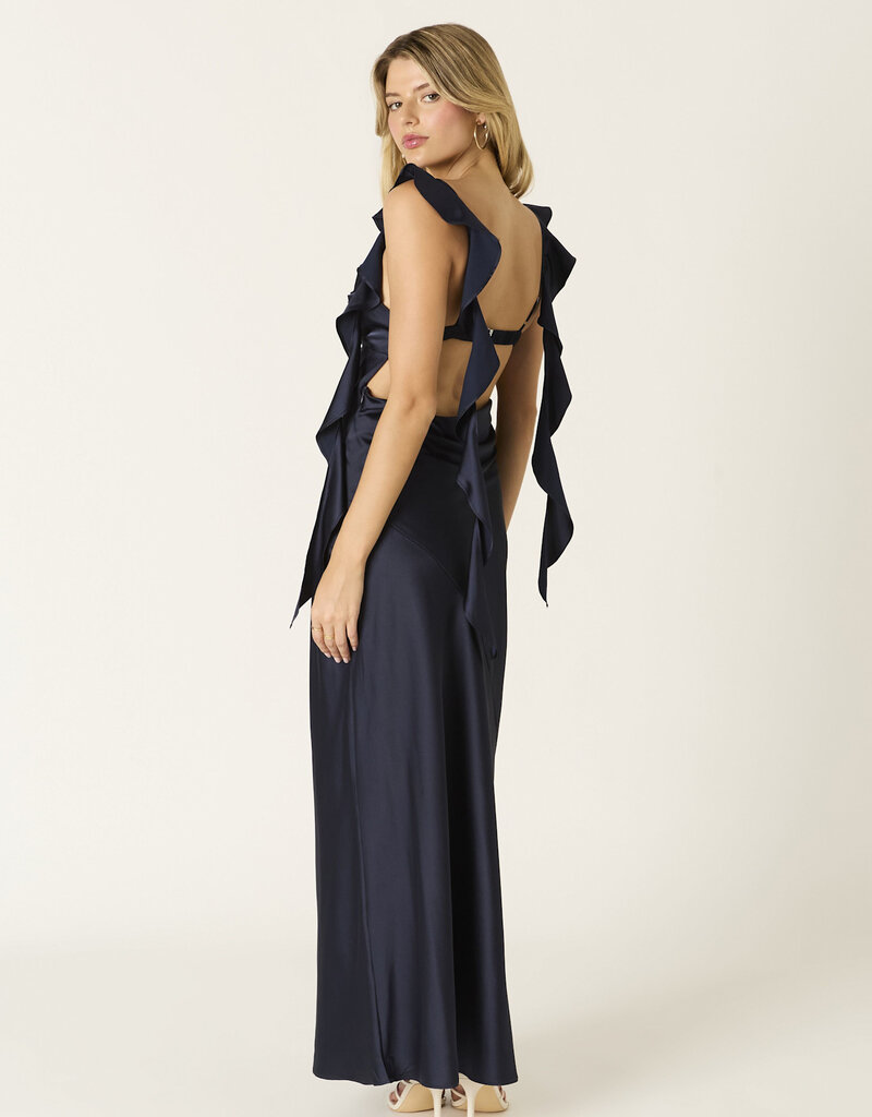 Jinea Satin Frill Maxi Dress