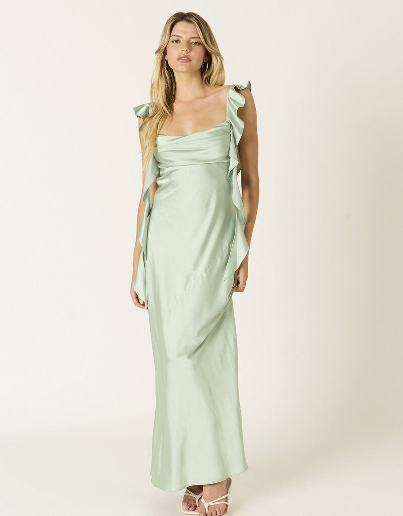 Jinea Satin Frill Maxi Dress