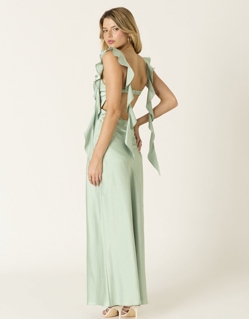 Jinea Satin Frill Maxi Dress