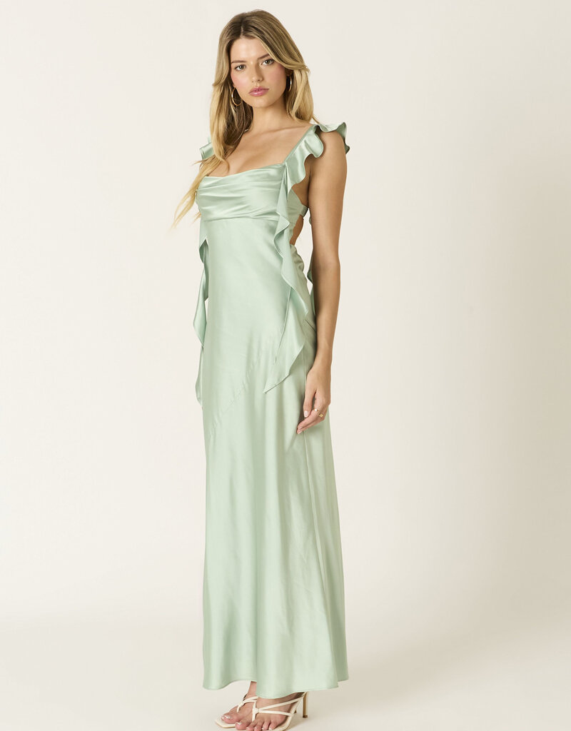 Jinea Satin Frill Maxi Dress