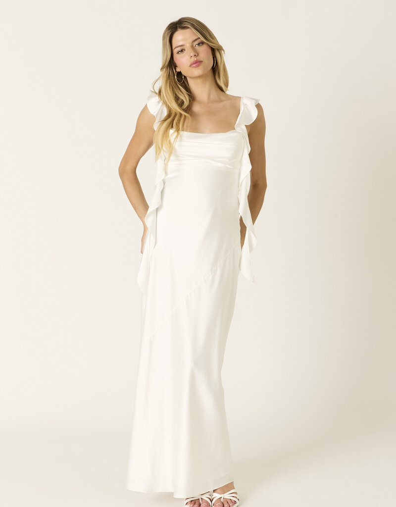 Jinea Satin Frill Maxi Dress