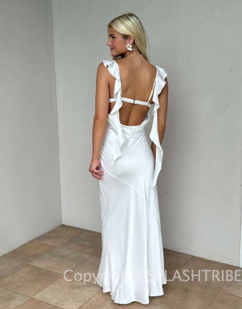 Jinea Satin Frill Maxi Dress