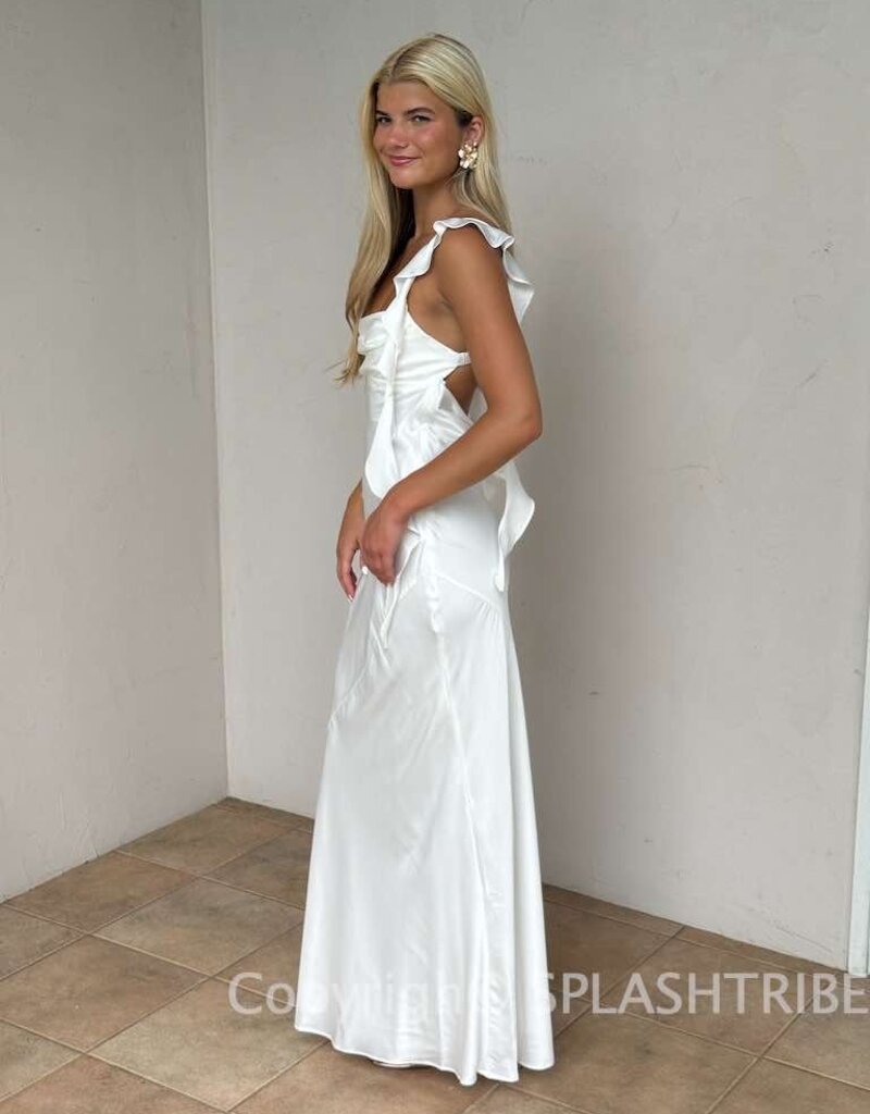 Jinea Satin Frill Maxi Dress