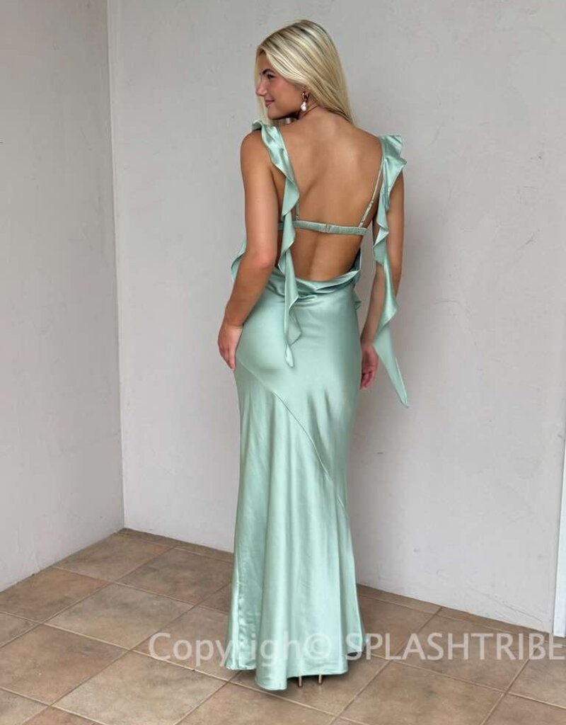 Jinea Satin Frill Maxi Dress