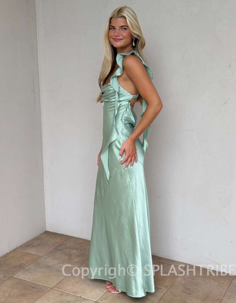 Jinea Satin Frill Maxi Dress
