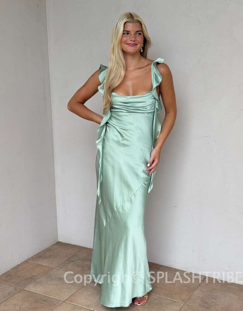 Jinea Satin Frill Maxi Dress