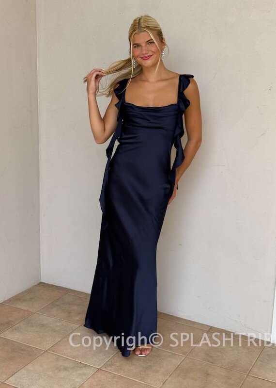 Jinea Satin Frill Maxi Dress