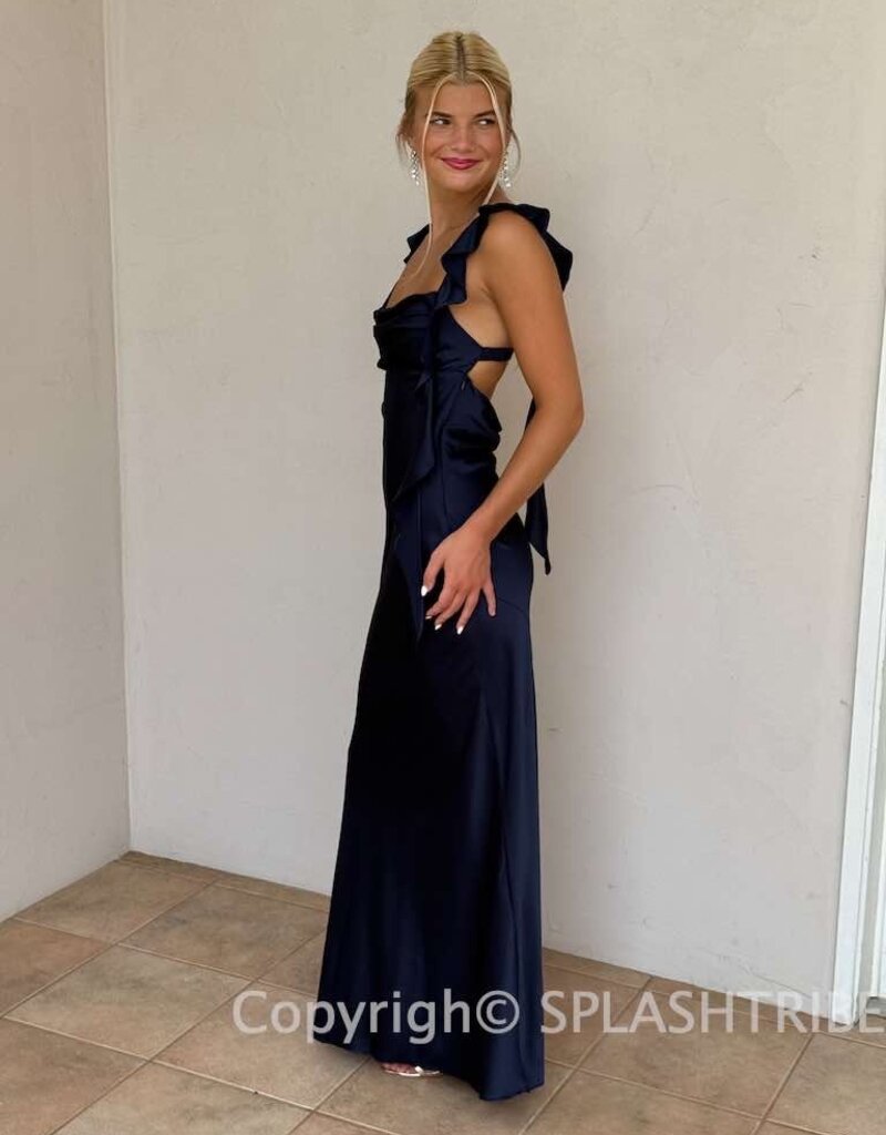Jinea Satin Frill Maxi Dress