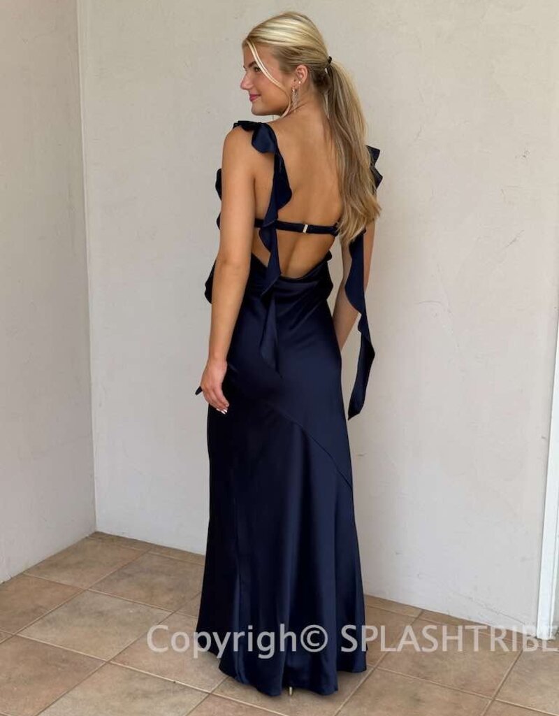 Jinea Satin Frill Maxi Dress