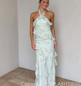 Cece Floral Halter Cascading Maxi Dress