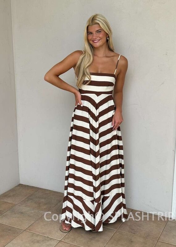 Audrey Cami Strap Striped Maxi Dress