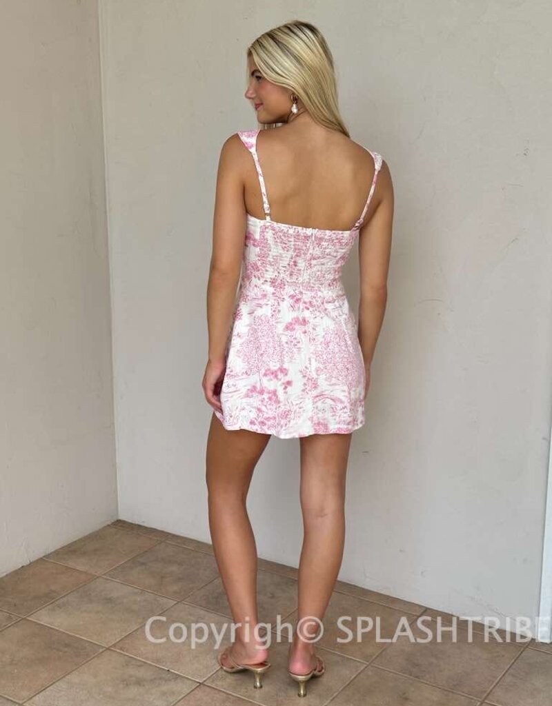 Toile Double Pocket Square Neck Mini Dress
