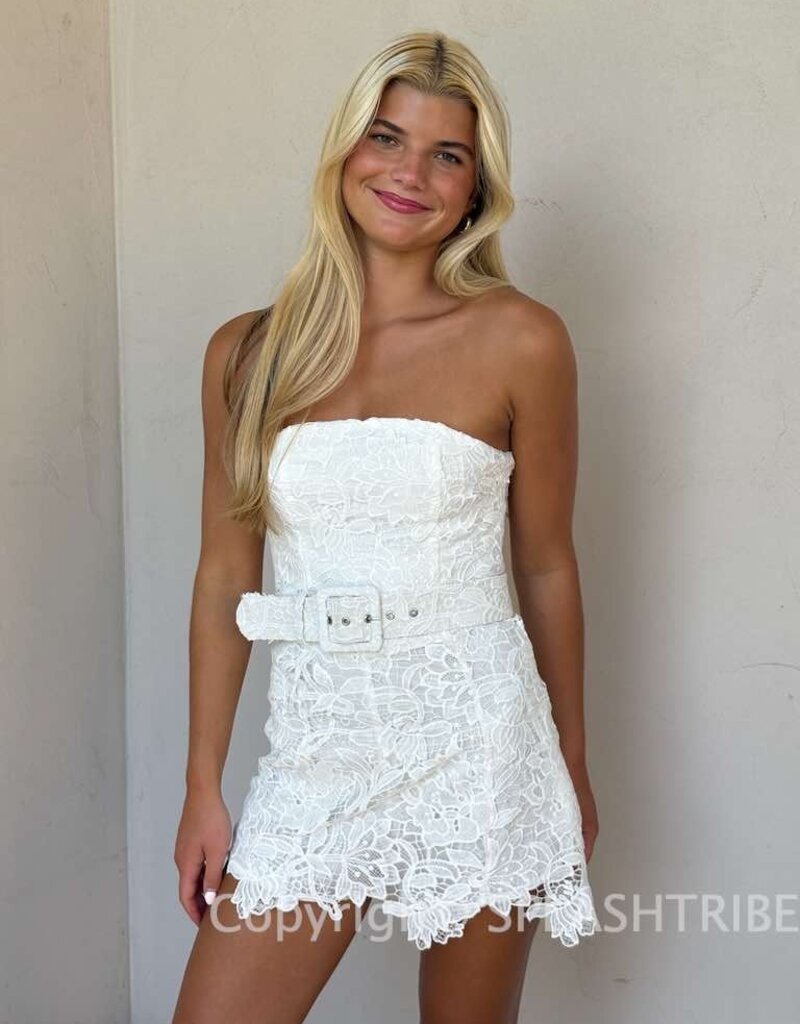 Ava Lace Strapless Belted Skort Mini Dress