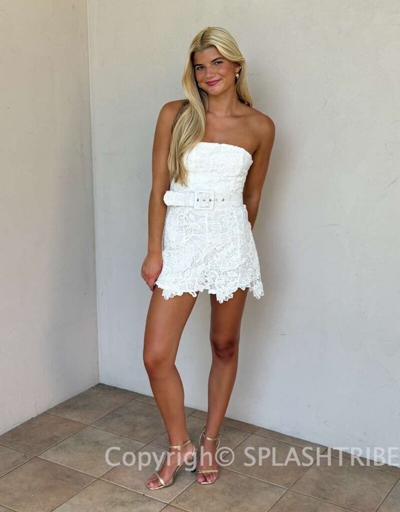 Ava Lace Strapless Belted Skort Mini Dress