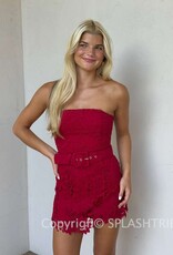 Ava Lace Strapless Belted Skort Mini Dress