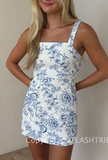 Blue Lipstick Floral Tailored Side Pocket Mini Dress