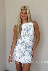 Blue Lipstick Floral Fitted Sleeveless Shift Mini Dress