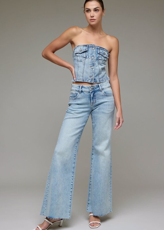 Low Rise Double Button Waistband Flare Jeans