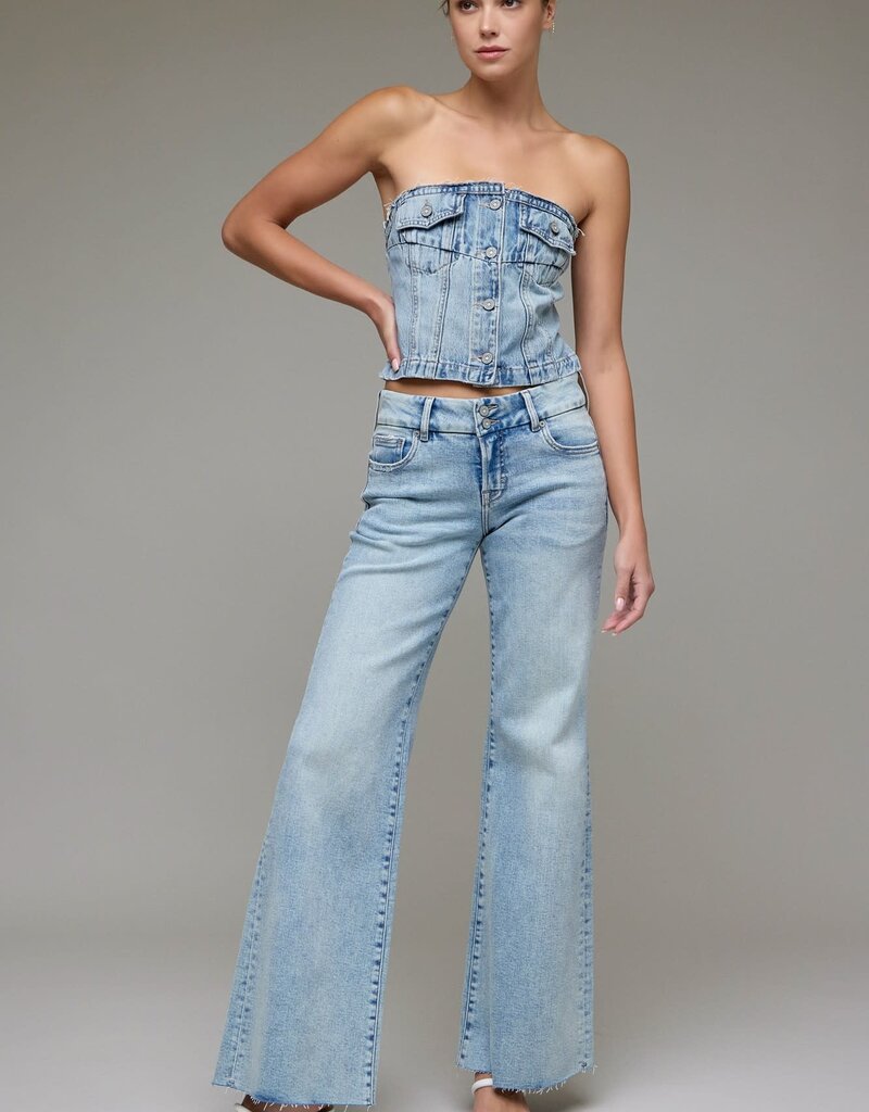 Low Rise Double Button Waistband Flare Jeans