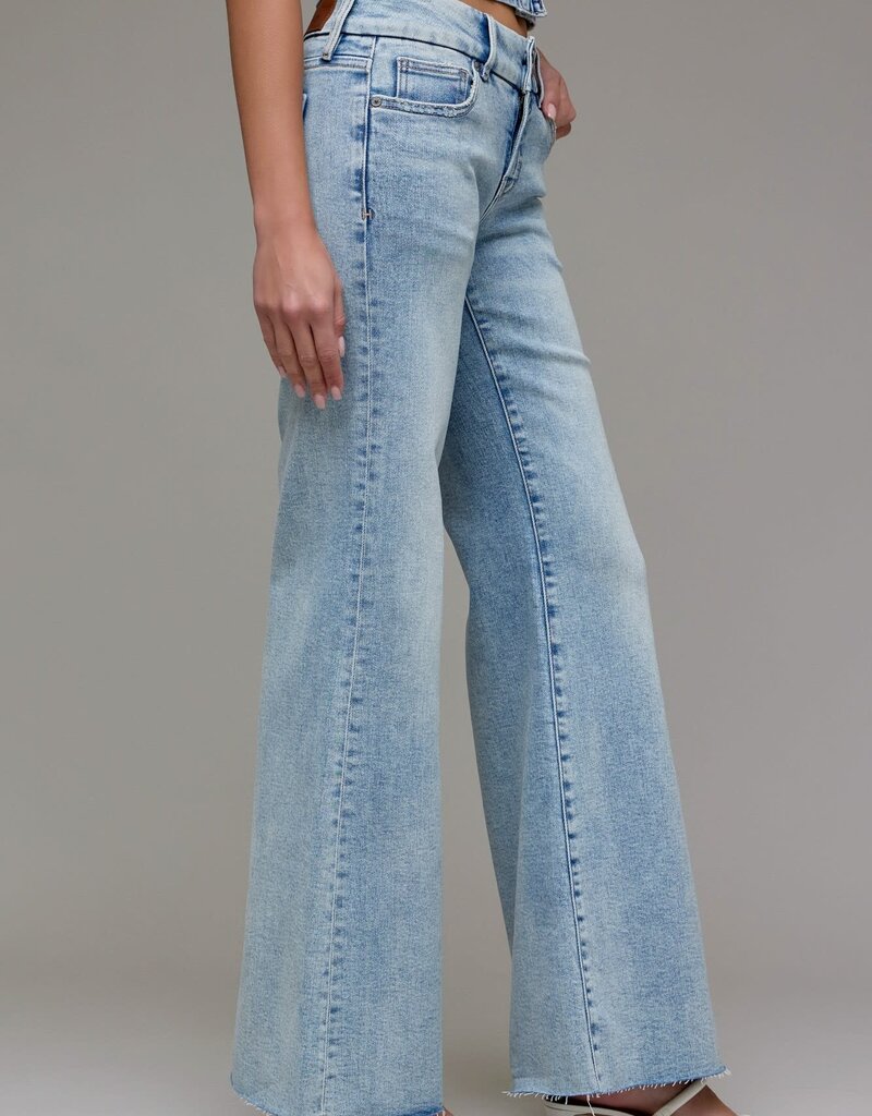 Low Rise Double Button Waistband Flare Jeans