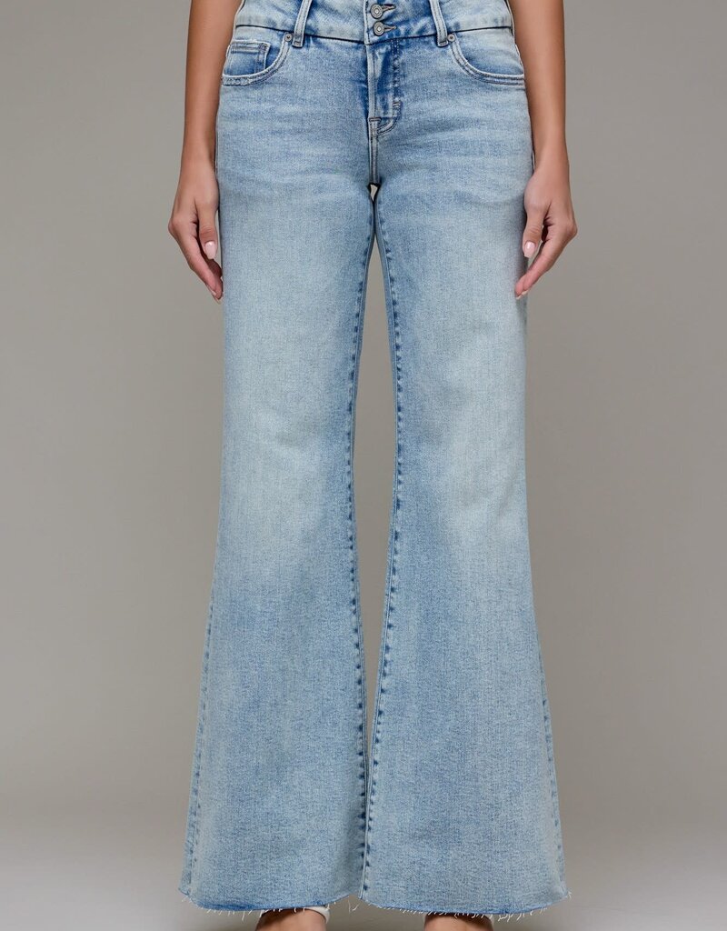 Low Rise Double Button Waistband Flare Jeans
