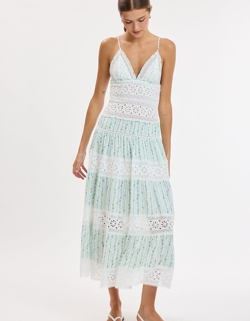Floral Embossed Lace Floral Midi Dress