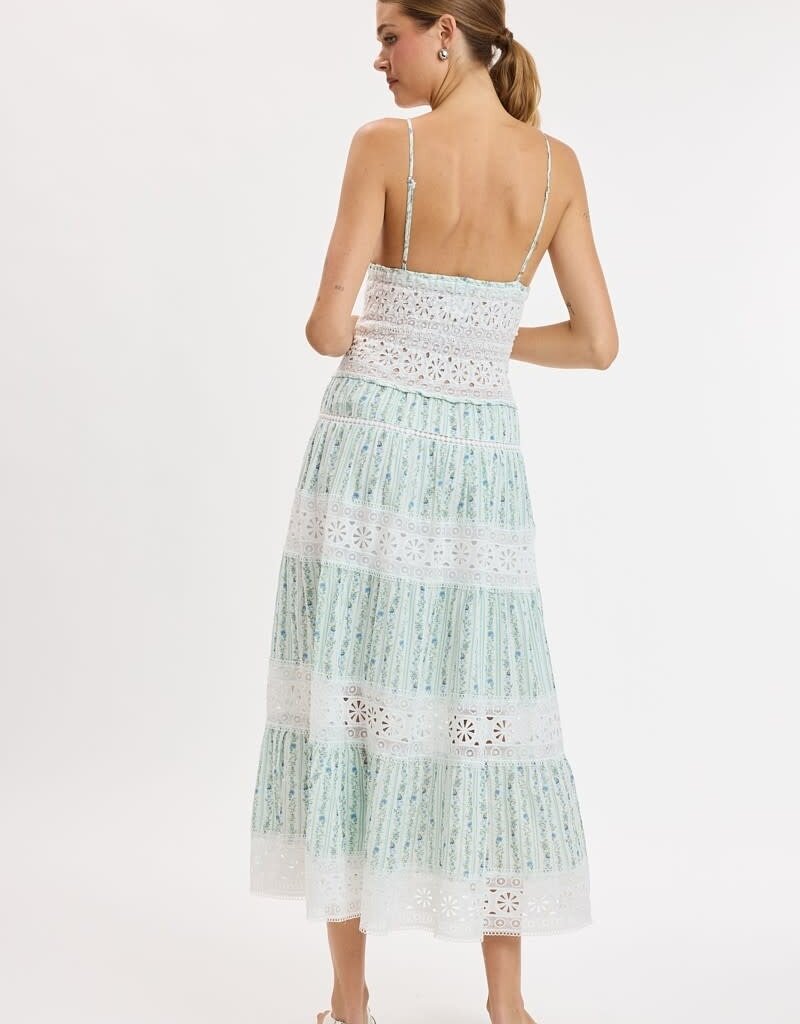 Floral Embossed Lace Floral Midi Dress
