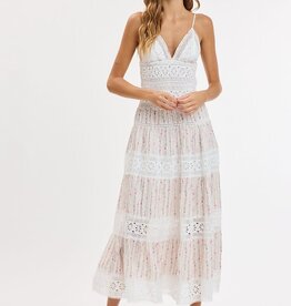 Floral Embossed Lace Floral Midi Dress