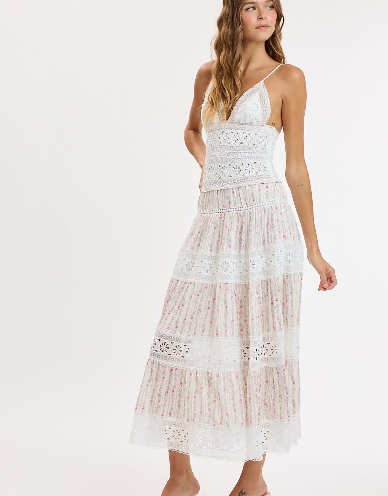 Floral Embossed Lace Floral Midi Dress
