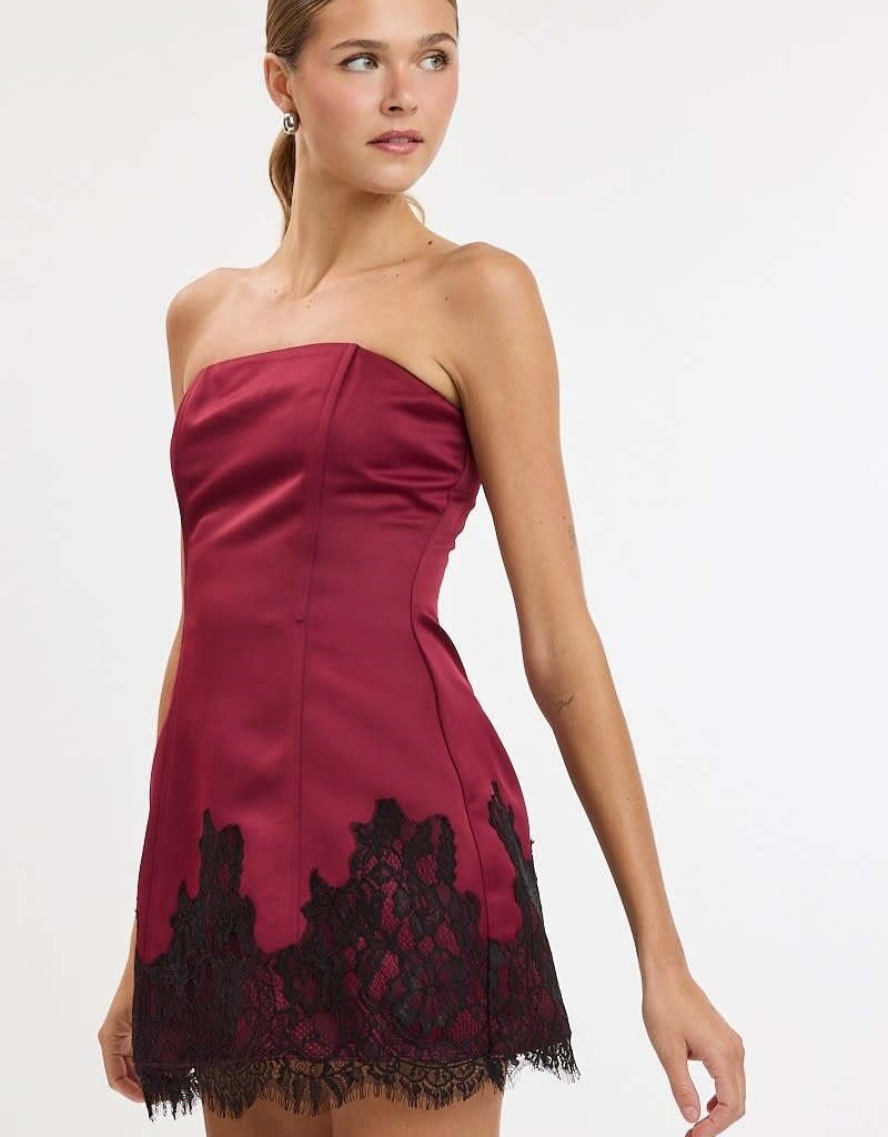 Blair Satin Strapless Lace Trim Mini Dress