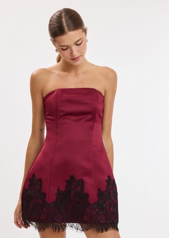 Blair Satin Strapless Lace Trim Mini Dress