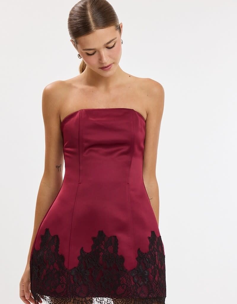 Blair Satin Strapless Lace Trim Mini Dress