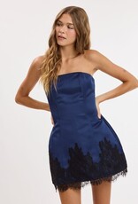 Blair Satin Strapless Lace Trim Mini Dress