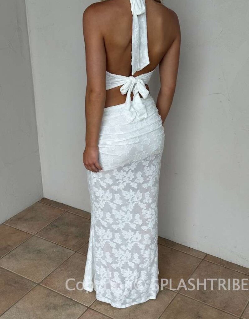 Keira Floral Jacquard Cowl Neck Halter Top