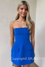 Front Pocket A Line Strapless Mini Dress