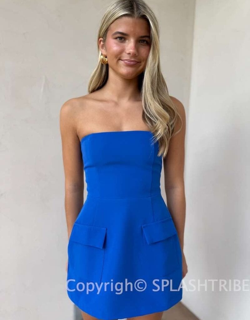 Front Pocket A Line Strapless Mini Dress