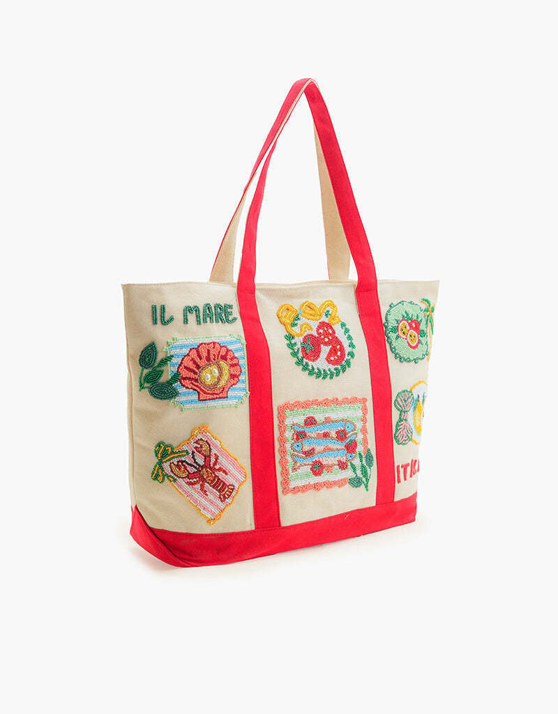 Postcard From Italy Destination Beaded Tote