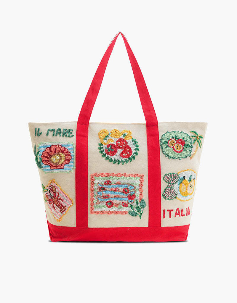 Postcard From Italy Destination Beaded Tote