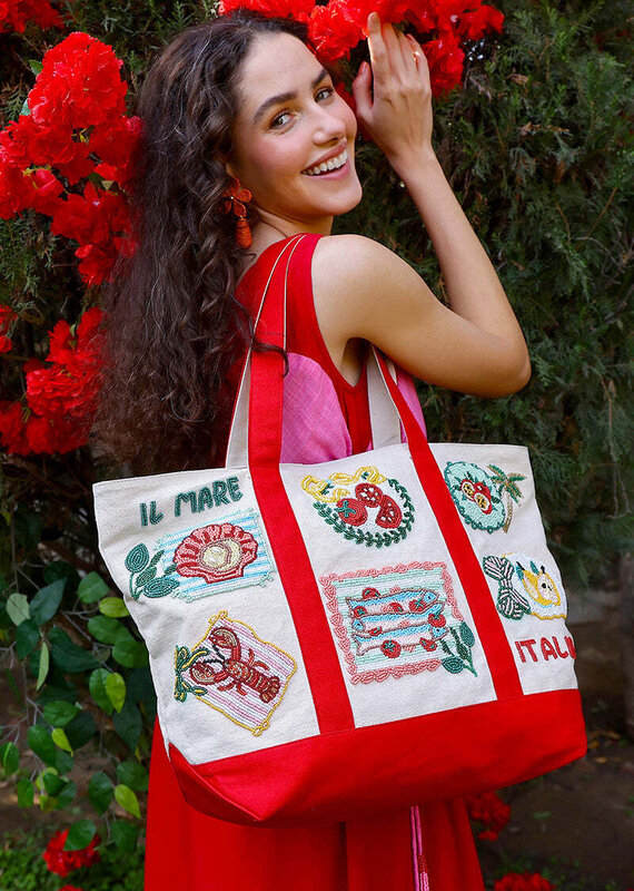 Postcard From Italy Destination Beaded Tote