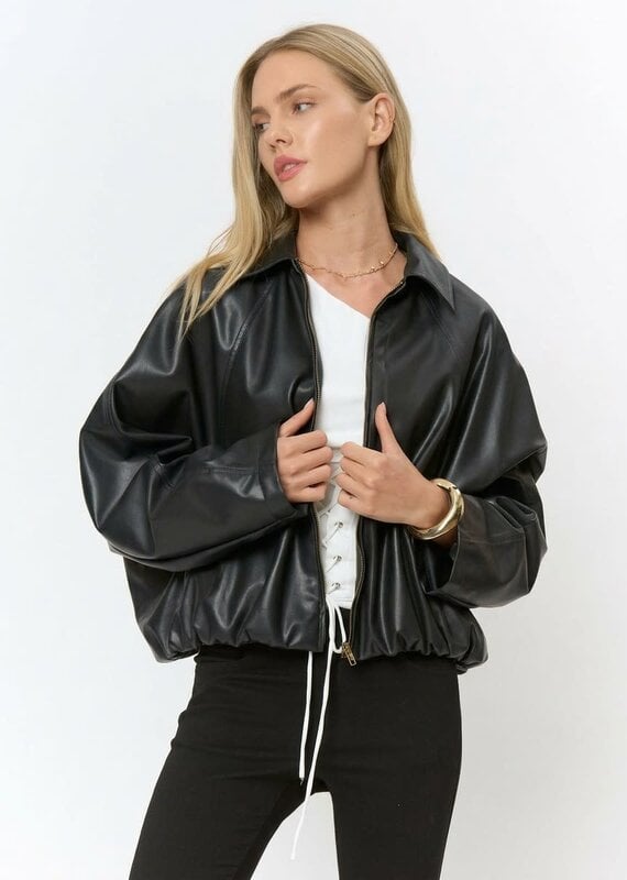 Bubble Hem Faux Leather Jacket