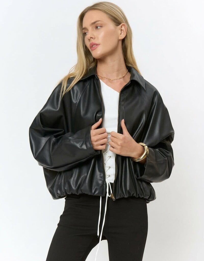 Bubble Hem Faux Leather Jacket