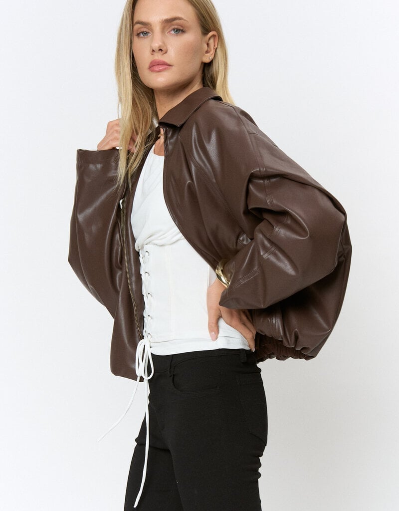 Bubble Hem Faux Leather Jacket
